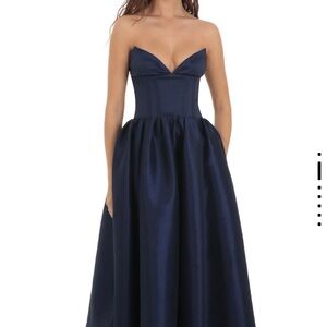 Lucy in the Sky Blue Corset Strapless Maxi Dress